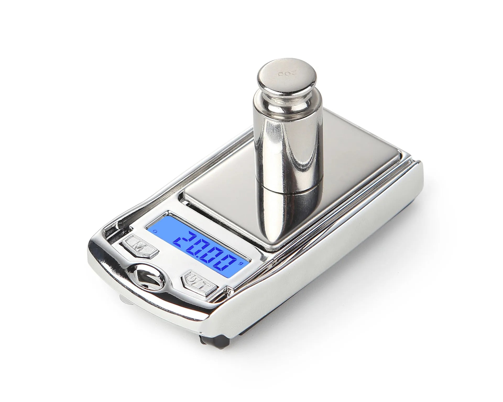 Portable mini digital pocket scale with LCD display, 100g capacity, 0.01g precision, compact grey casing