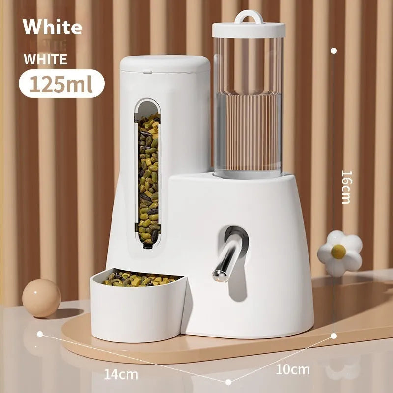 Pink automatic hamster water bottle and food basin set for cage mounting