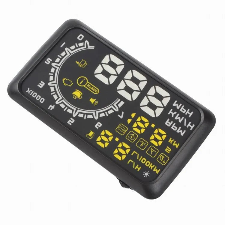 Black ABS head up display with multicolour nanotechnology screen on a non-slip mat for OBD II cars