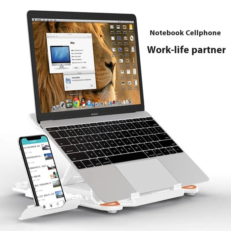 Black ABS plastic laptop bracket with 300x200mm platform showing laptop placement
