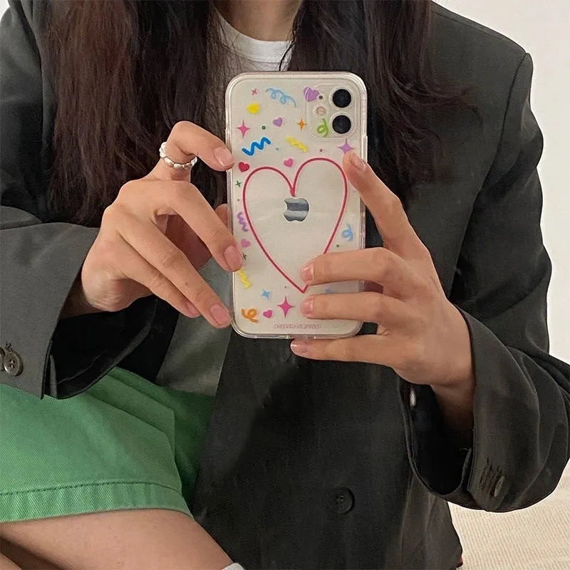 Transparent Love TPU all-inclusive phone case with love picture for iPhone 12 13 14 X Xr Xs