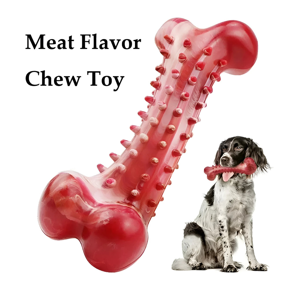 Red natural rubber dog chew toy with raised nodules for aggressive chewers