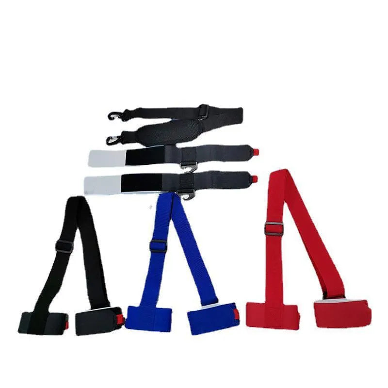 Adjustable shoulder strap for skiing bandages with hook and loop closure in multiple colour options