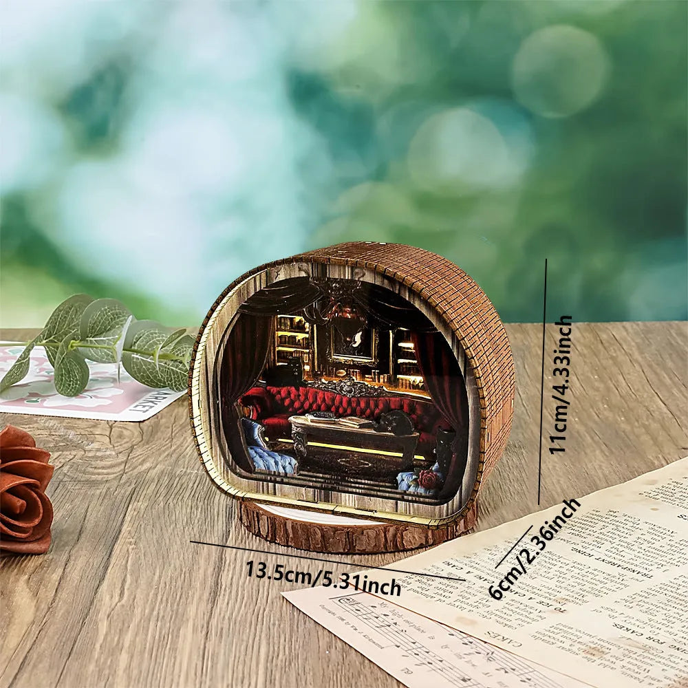 3D wooden carved night light bedside ornament in American style with carved detail
