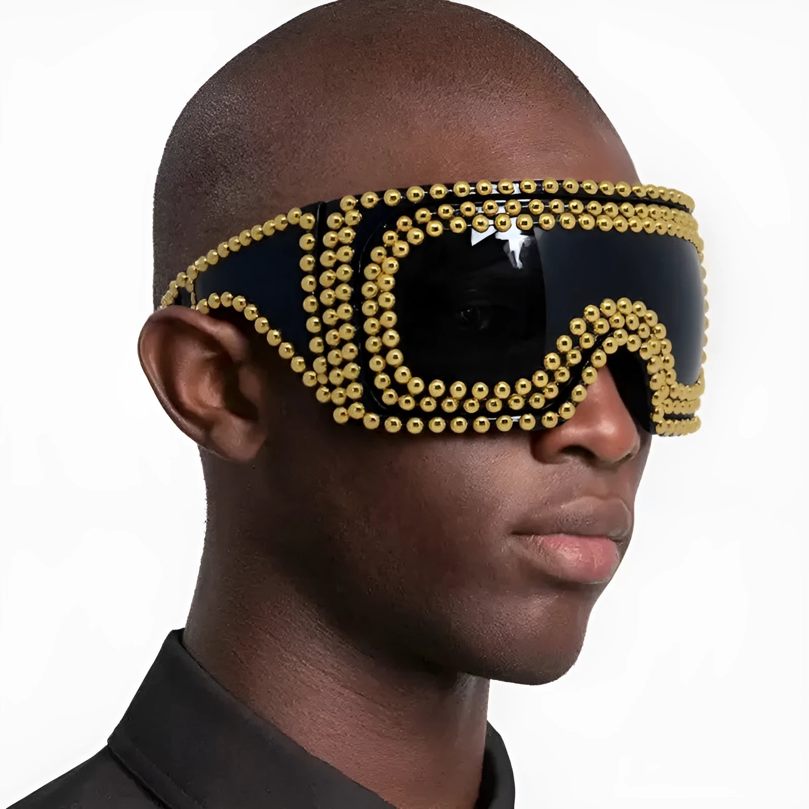Men's silver punk sunglasses with large square frames and metal rivet details on the temples.