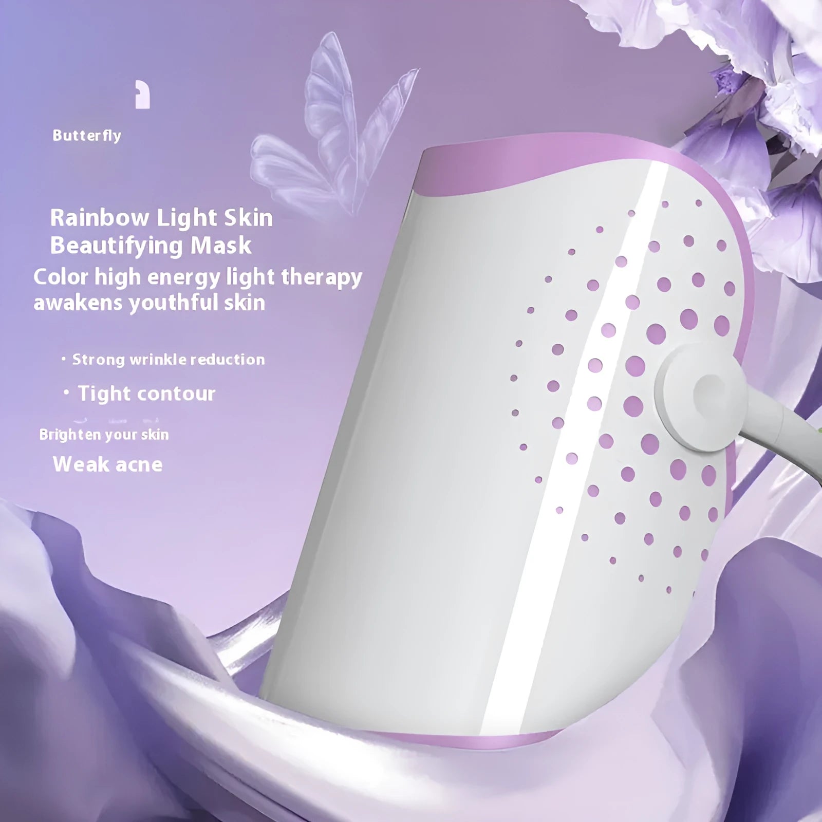 White and purple IPL photon beauty mask device for home facial light therapy.