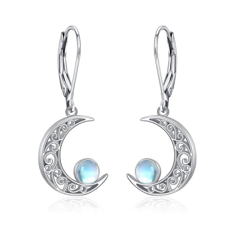 925 sterling silver tremella earrings with semi-transparent white fungus design and hollow out moonstone style