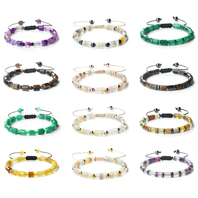 Polished agate stone bead adjustable bracelet on braided rope with multiple colour options