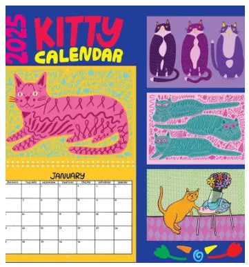 A3 landscape cat calendar wall planner showing monthly feline illustrations