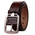 Genuine leather retro men's belt with alloy pin buckle, black colour, 120cm length, on plain background