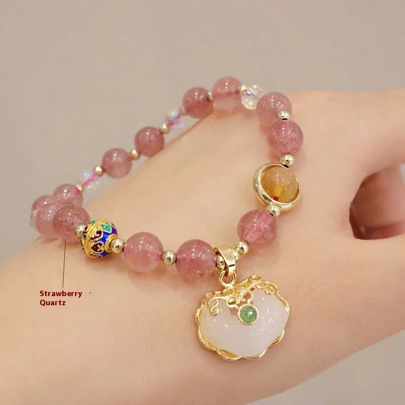 Women's geometric jade bracelet in Gray Jade with metal and three-dimensional ethnic decoration