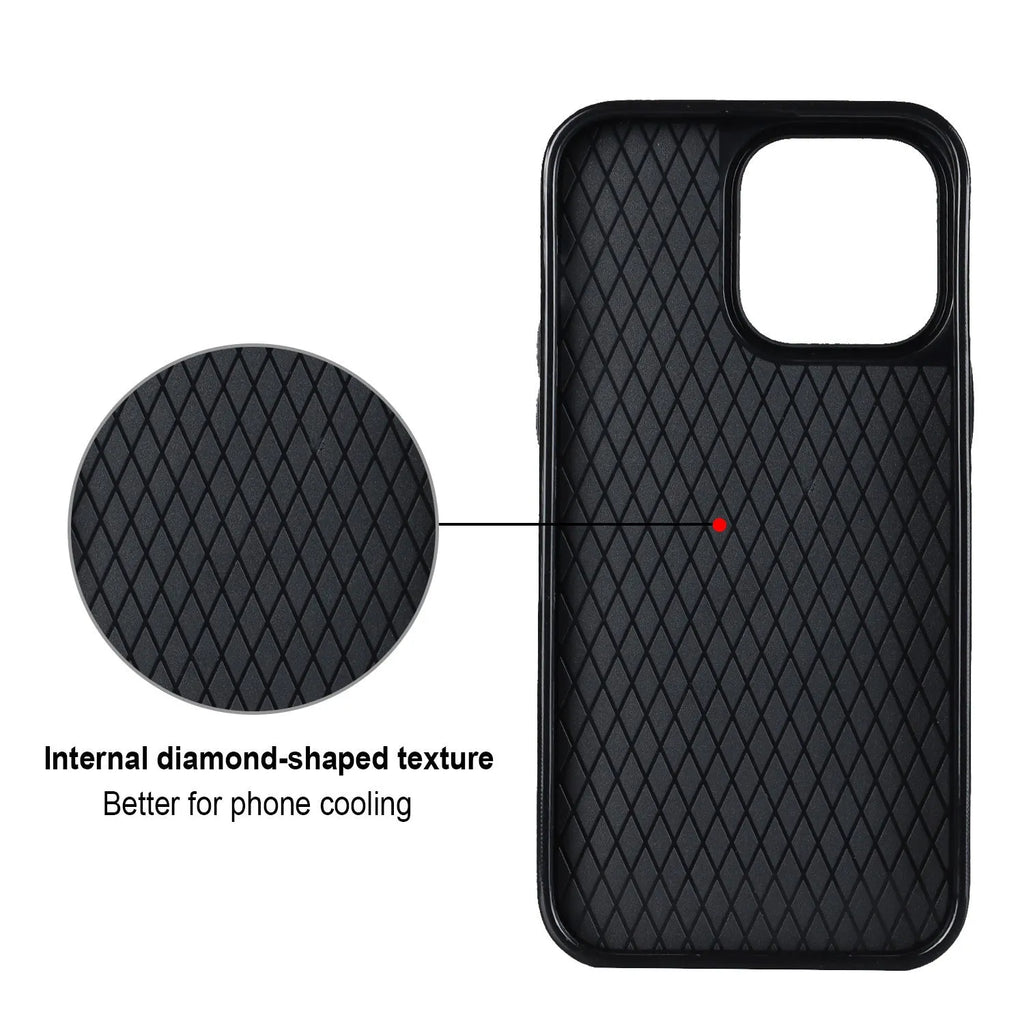 Flip leather phone case with ring bracket, card slot, and magnetic suction in black for Apple iPhone