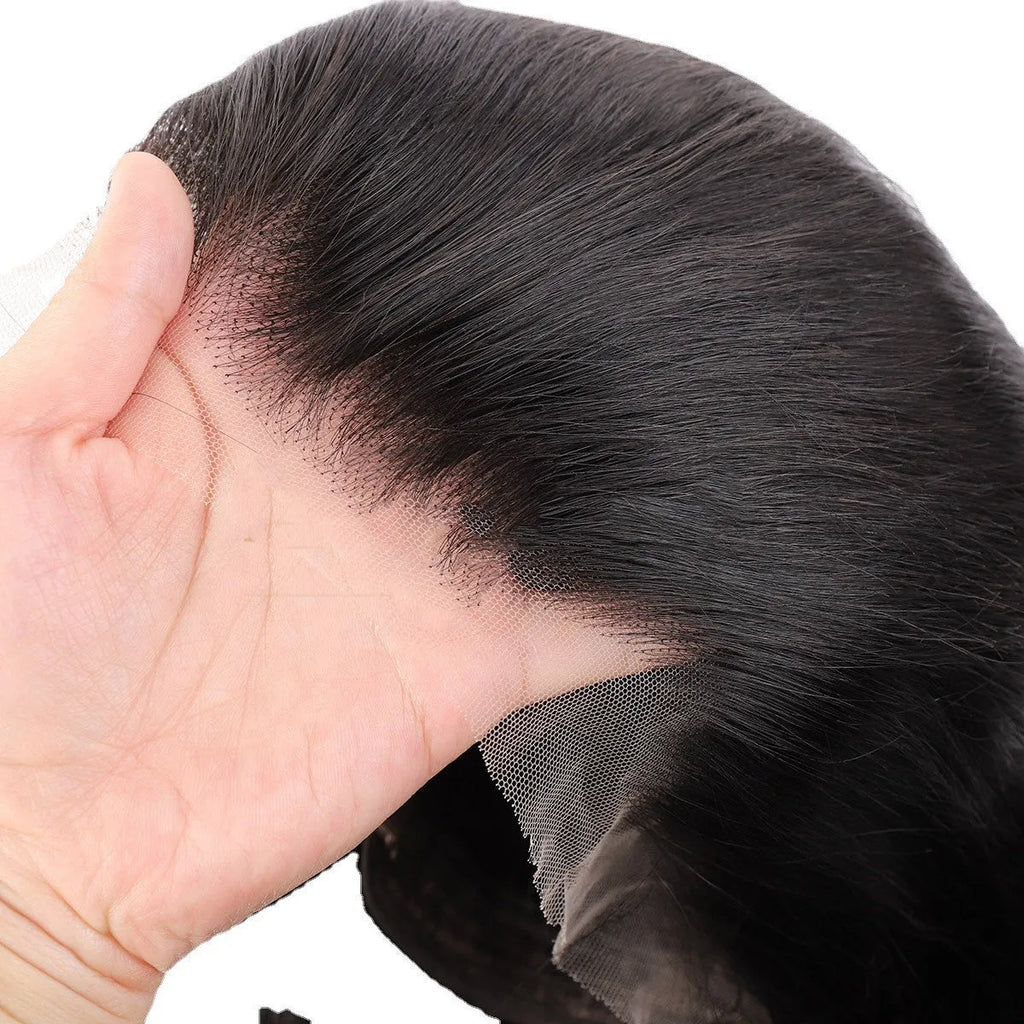 Human hair HD lace wig exotic style hand woven real hair in brown tone on mannequin head, 18-30 inch length options