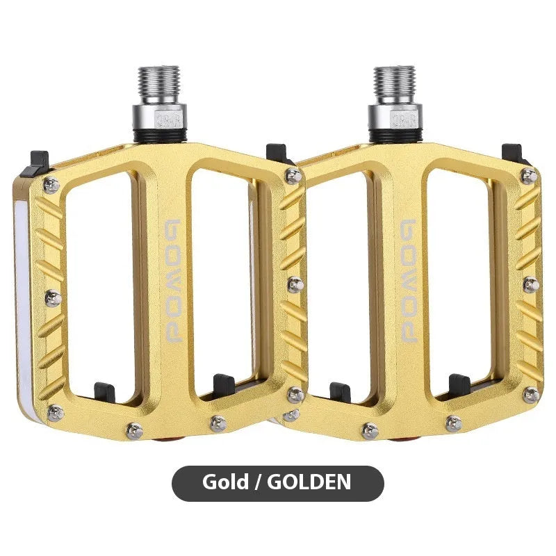 Aluminium bicycle pedals with integrated LED lighting in five colour options