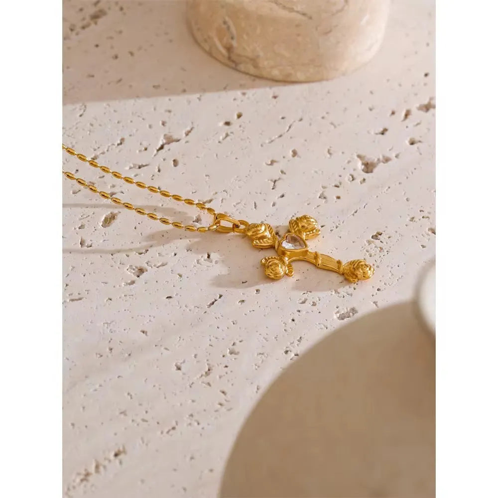 Zircon cross pendant on alloy chain necklace for women in European American style