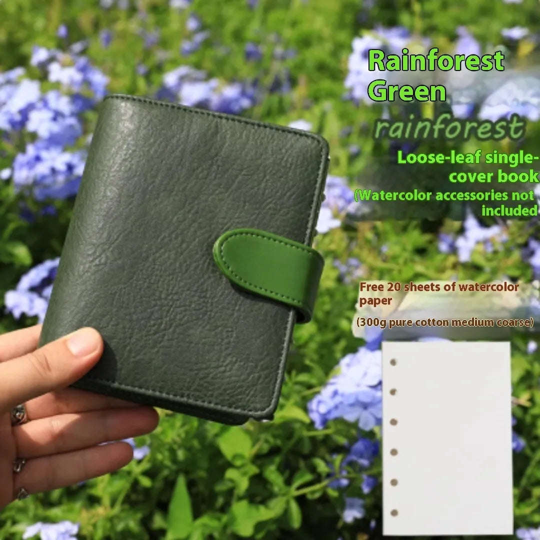 A7 loose-leaf watercolour notebook in five colour options showing removable sheets