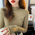 Women's half turtleneck long-sleeved t-shirt top in classic black, slim fit polyester fibre, size L