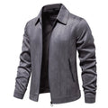 Men's solid suede lapel zipper jacket autumn winter outdoor coat front view
