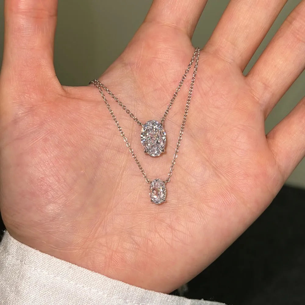 S925 sterling silver geometric oval pendant necklace in gold or platinum colour
