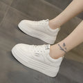 Platform thick sole casual sports skate shoes, cross shoulder straps, black and khaki, low top, round head, rubber sole