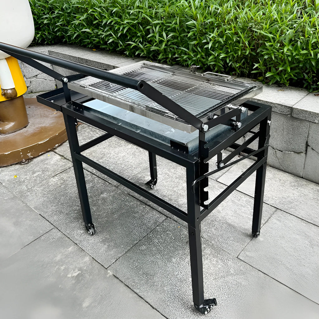 Large foldable portable charcoal BBQ stove with a detachable grill for outdoor cooking.