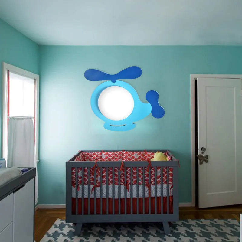Cartoon children's wall lamp with glass lampshade, iron and wood body, 33x36x8cm LED bedside light