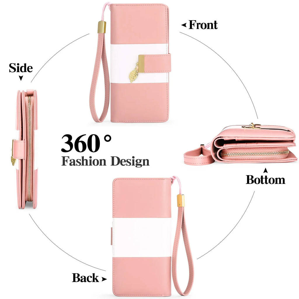 Midnight black PU leather anti-theft clutch bag with a silver lock on the zip, shown open to reveal RFID-blocking card slots.