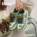 Couple skateboard shoes in denim with mesh lining, round toe, and flat rubber sole