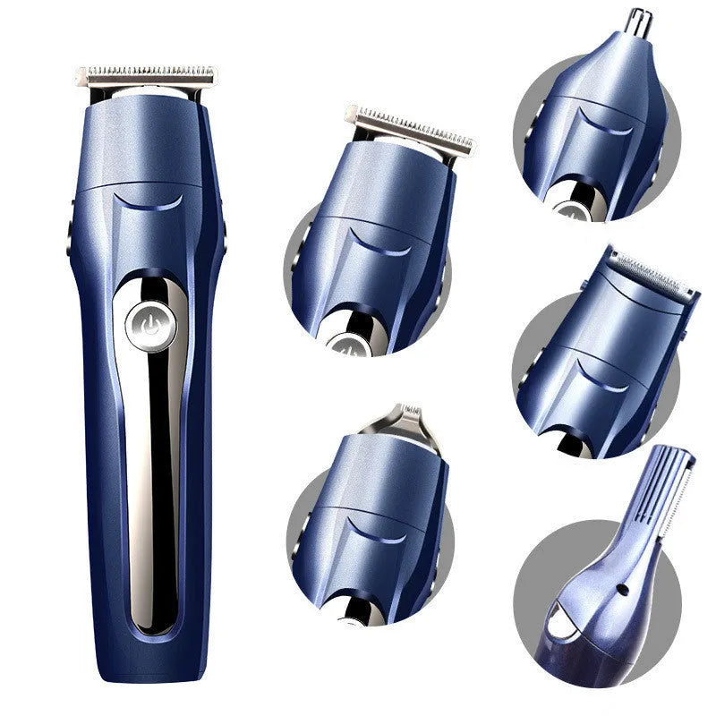 Blue adult multifunctional electric clipper with nose hair attachment and USB charging cable