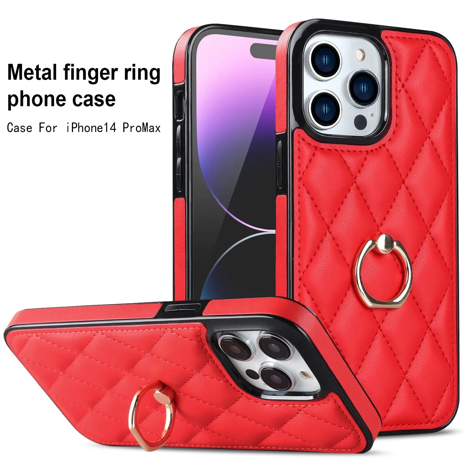 Flip leather phone case with ring bracket, card slot, and magnetic suction in black for Apple iPhone
