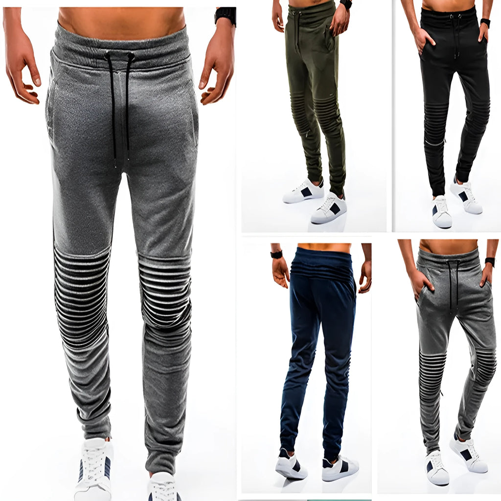 Men's cotton blended straight-leg casual trousers in gray, black, navy blue, and army green