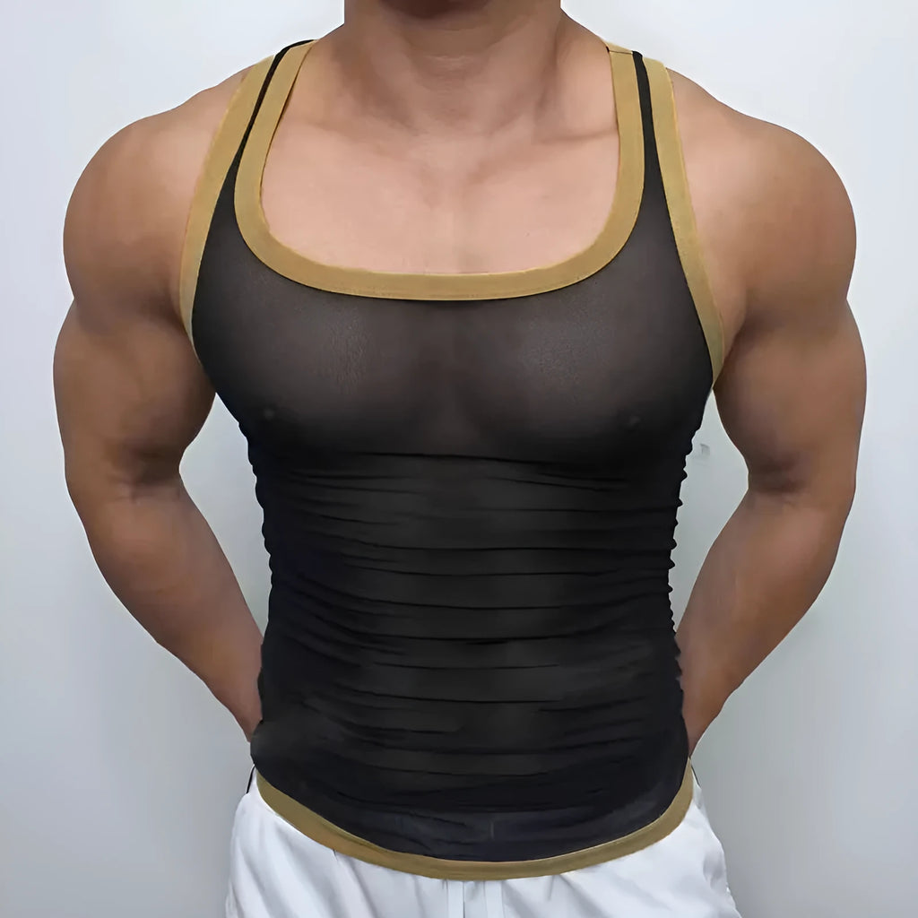 Men's solid colour mesh vest with straight hem design in white or black options