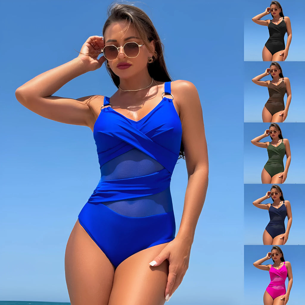Women's quick-drying solid colour one-piece nylon spandex swimsuit for swimming and wading