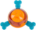 Blue interactive puppy chew toy with rubber bones and slow feed puzzle design