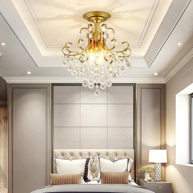 European light luxury small American restaurant crystal chandelier, glass and iron, 33cm diameter, A style gold finish