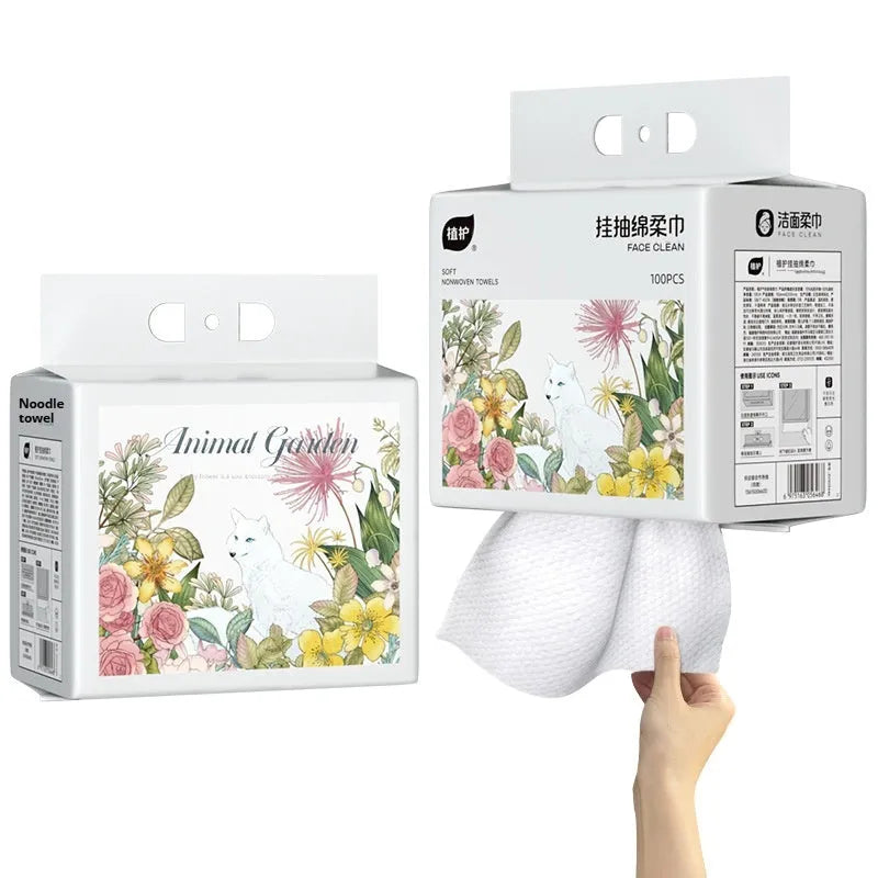 Disposable soft towel roll with 100 sheets and removable hanging for bathroom storage