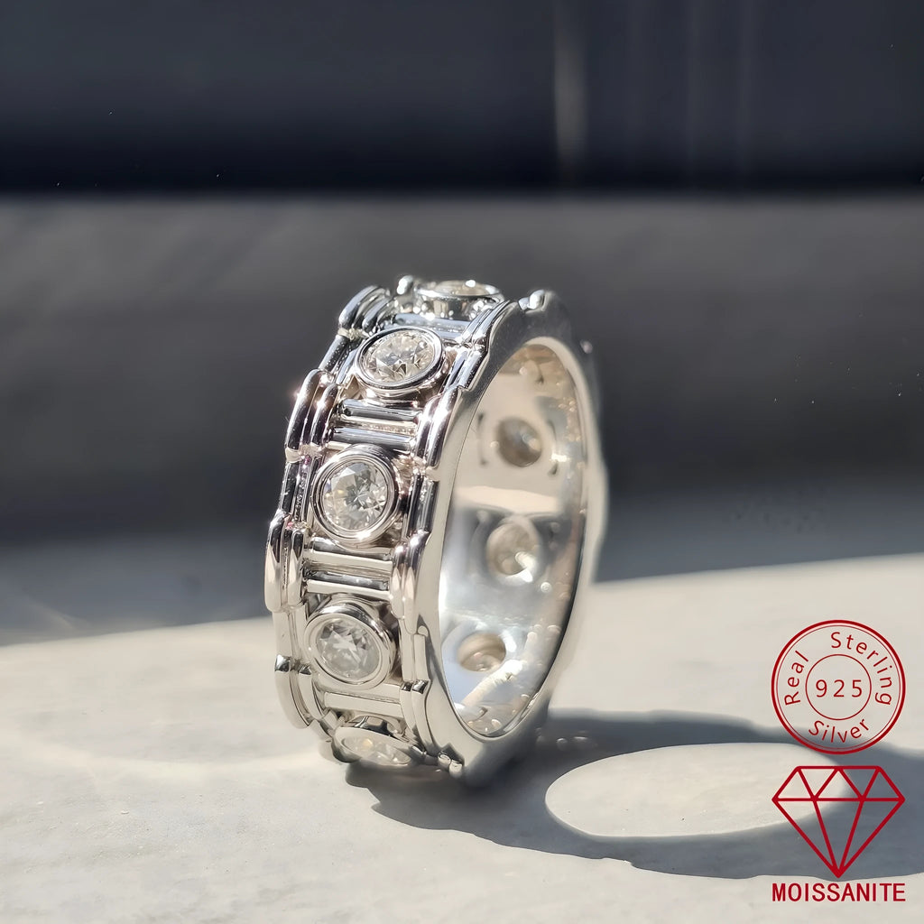 Roman column design 925 silver moissanite ring for women platinum colour electroplated finish