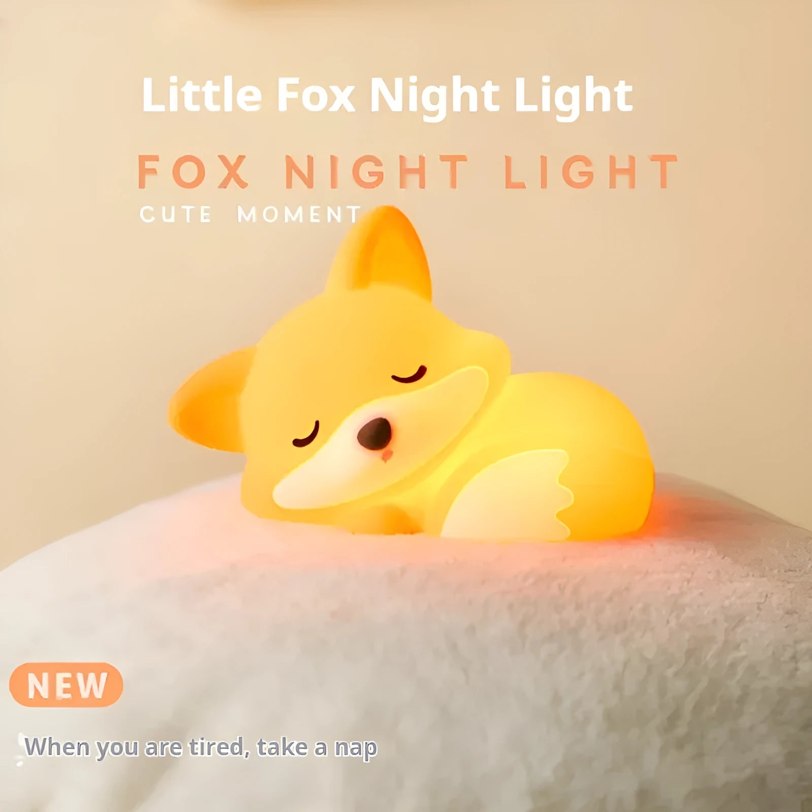 Fox-shaped USB rechargeable small night lamp with two-gear brightness and 1200mAh battery in colour box packaging