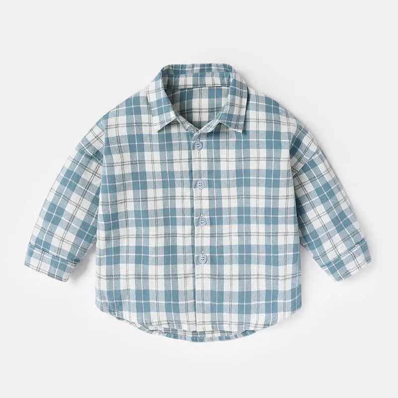 Boys cotton lattice pattern casual shirt with animal designs in light blue colour