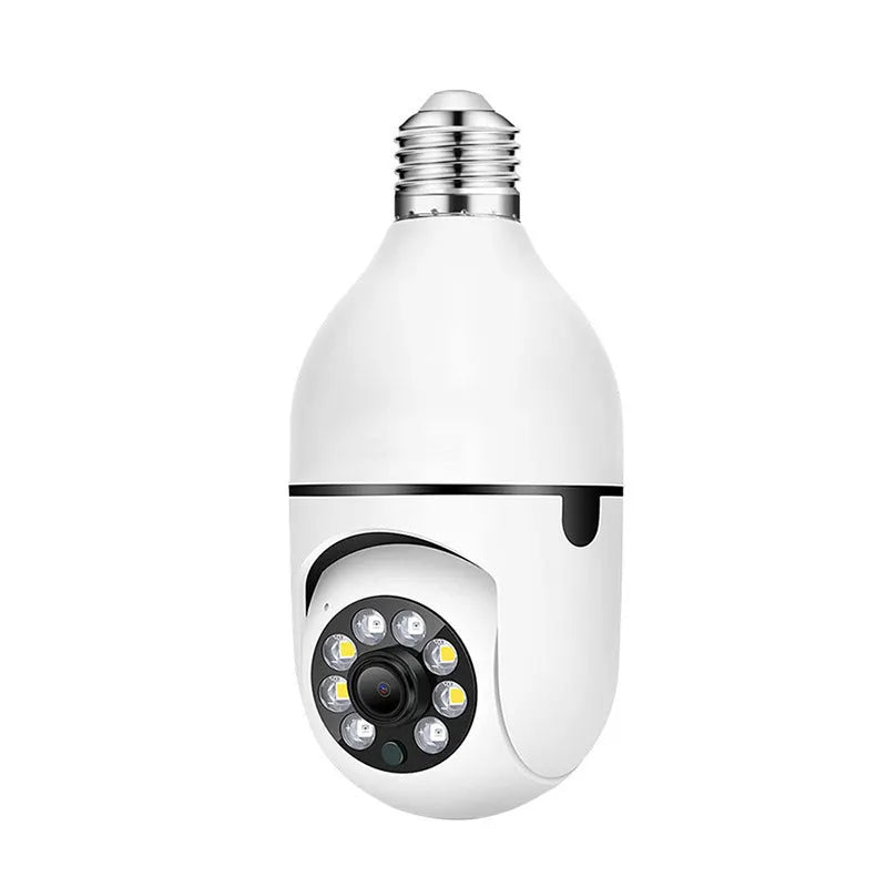 White A6 light bulb style surveillance camera with 8GB memory card for indoor and outdoor use