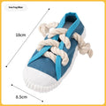Squeaky plastic dog slippers toy in yellow, black, or blue colour for chewing and play.