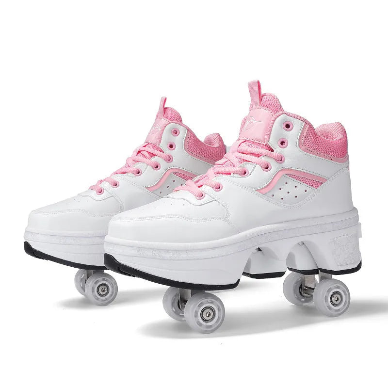 Women's minimalist retractable roller skates with PU wheels in black, white, pink, beige, ivory, or light blue, sizes 33-44
