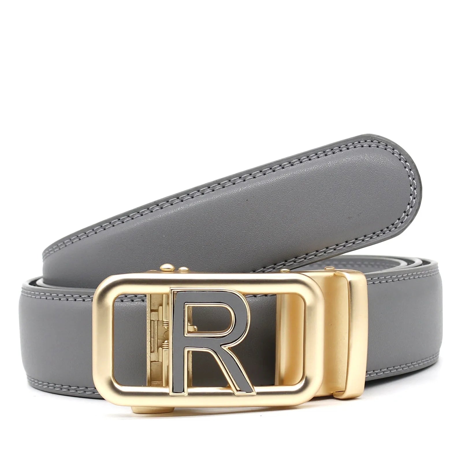 Men's automatic buckle belt in genuine leather with alloy buckle, 125cm, available in ten colours for all-match casual wear.