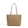 Genuine leather retro women's tote bag in horizontal square shape, showing internal zipper and phone pockets.