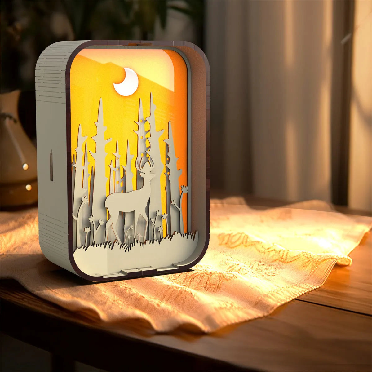 Woodcarving night light with touch dimming in basswood or black walnut wood, 9.5x5x12.5 cm, laser engraved