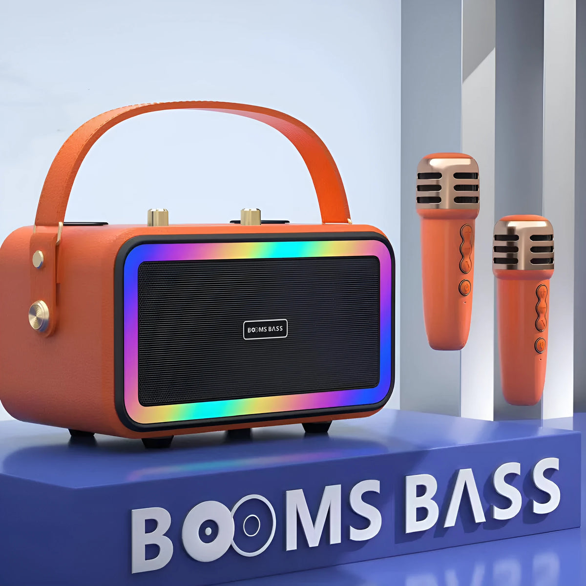 M3201 portable Bluetooth speaker with two microphones for karaoke, available in black colour, front view