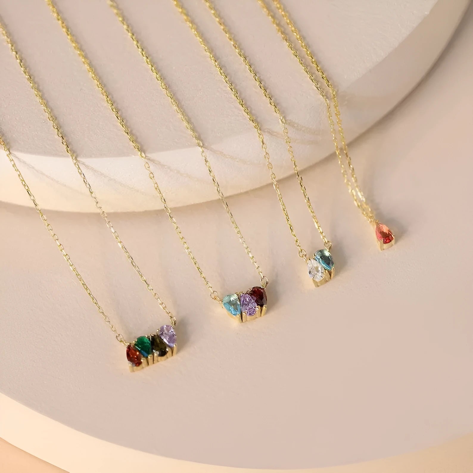 Zircon stone clavicle chain necklace in electroplated titanium steel with birth month style options.