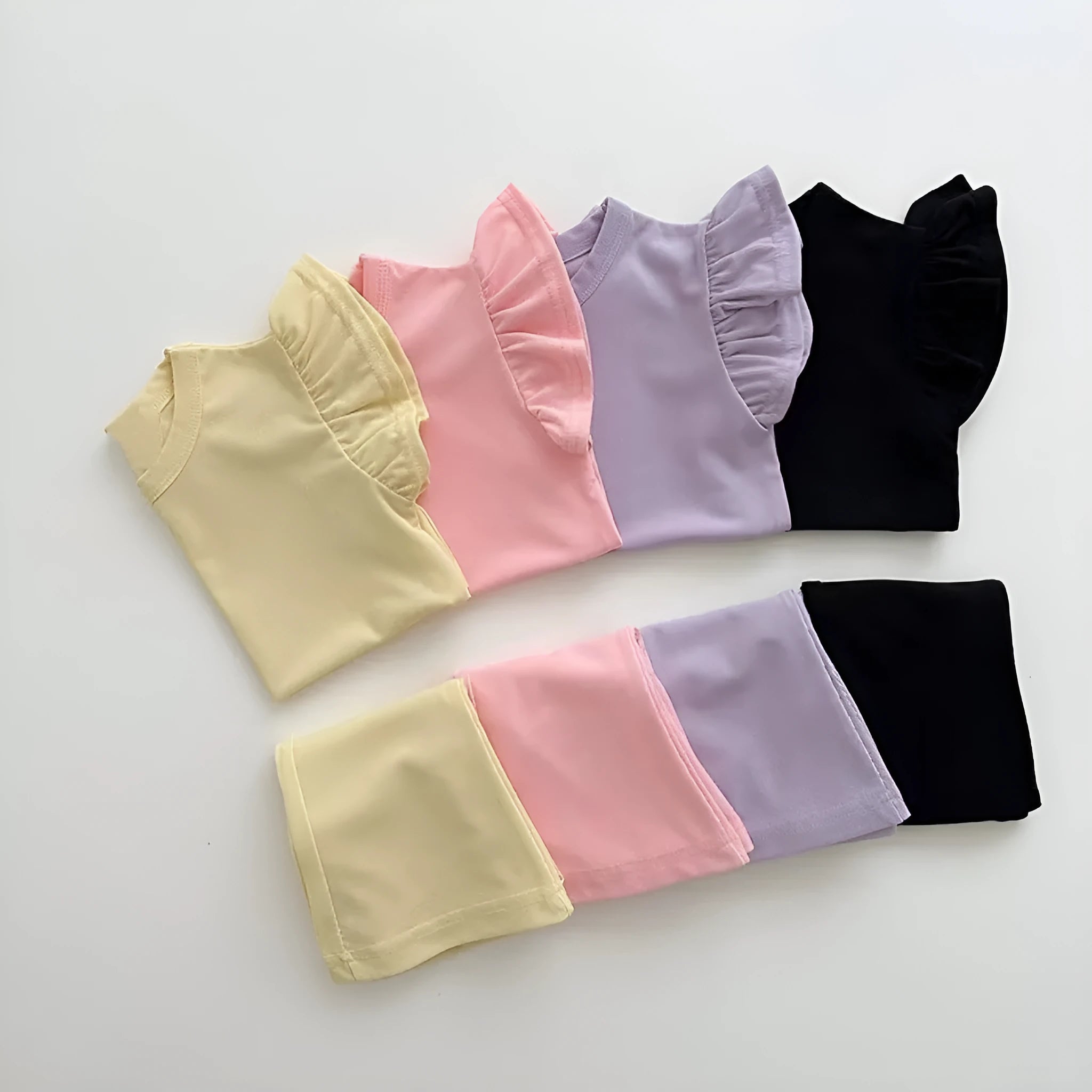 Girls' simple two-piece suit in solid colour cotton with top and pants, available in purple