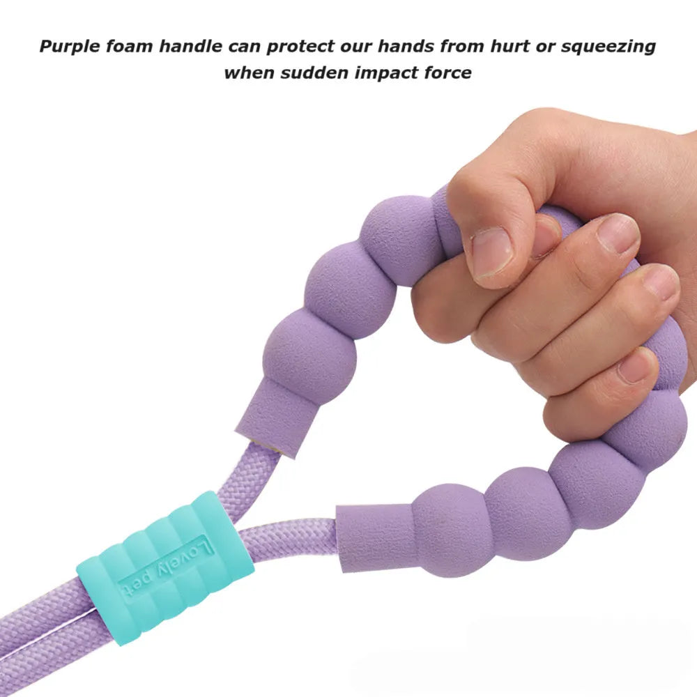 Dog leash with foam handle and 140cm nylon traction rope in choice of four colours