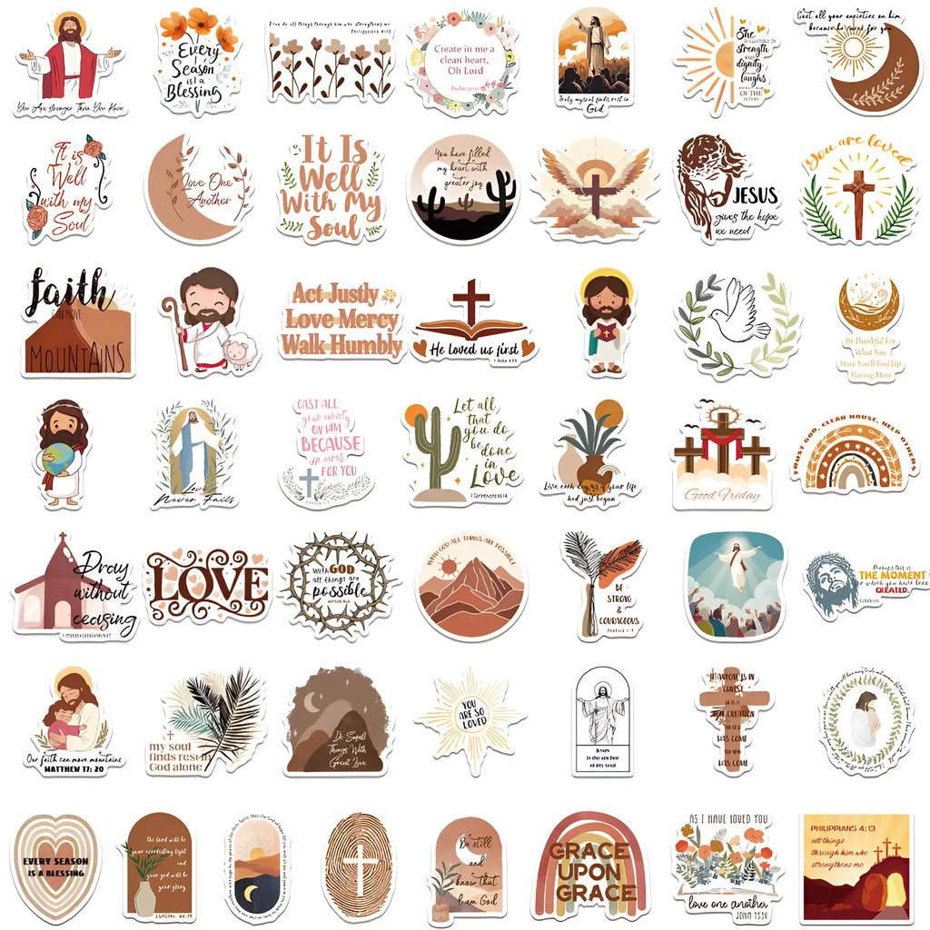 50-piece pack of assorted printed graffiti design vinyl stickers on backing paper.